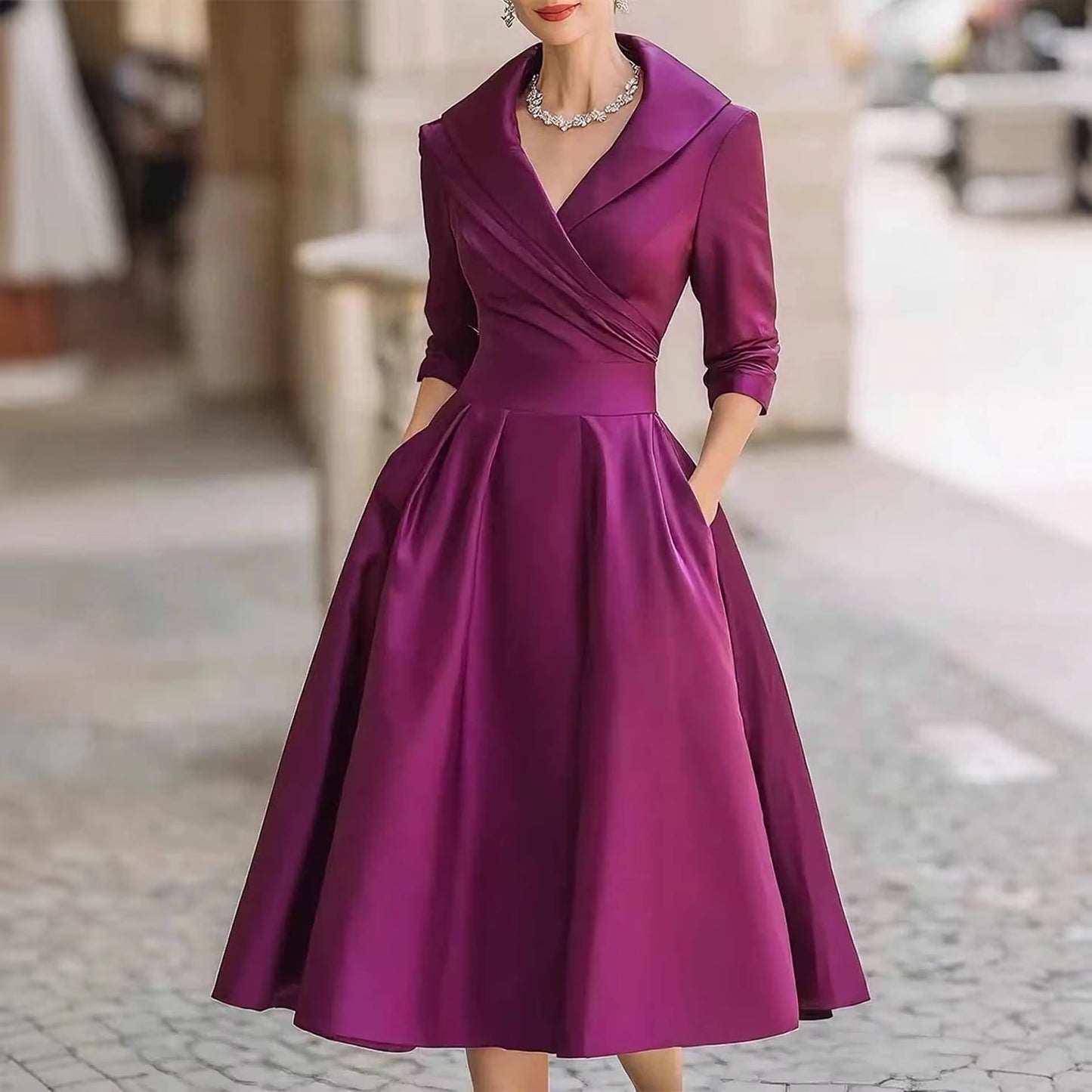 Fashion Solid Dress for Women Elegant Long Sleeve V Neck High Waist Loose Dresses Robe Femme Holiday Party Skirt Clothes New