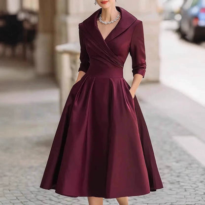 Fashion Solid Dress for Women Elegant Long Sleeve V Neck High Waist Loose Dresses Robe Femme Holiday Party Skirt Clothes New