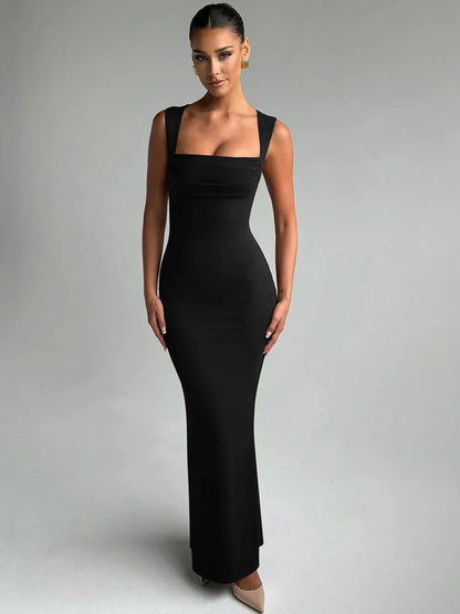 Elevate Your Style with Our Square Collar Sleeveless Sexy Maxi Dress - Perfect for Spring and Summer Parties!
