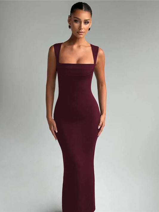 Elevate Your Style with Our Square Collar Sleeveless Sexy Maxi Dress - Perfect for Spring and Summer Parties!