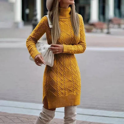 New Women's Knitted Long Sleeve Wrap Hip Skirt with High Neck